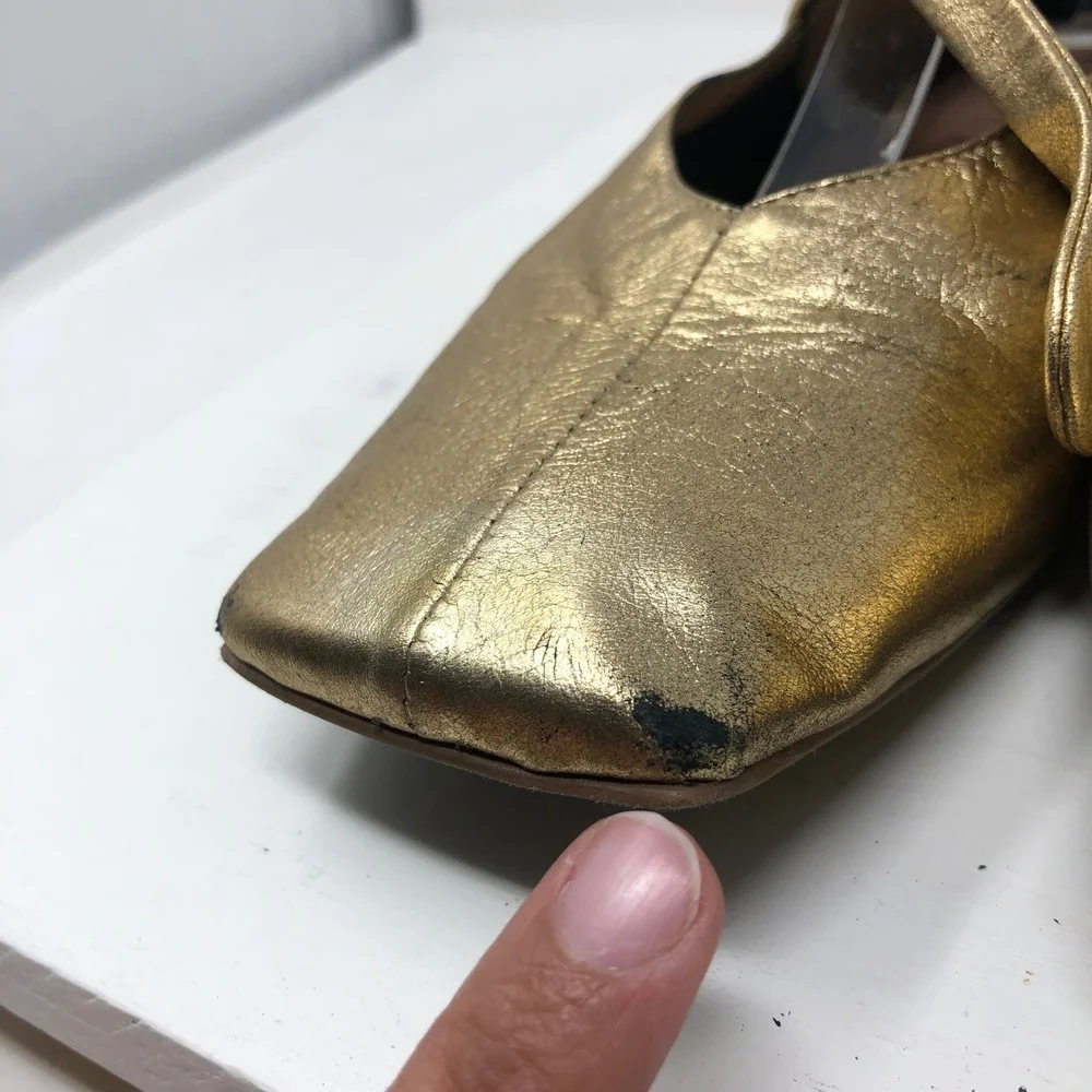 Vicenza Ballet Flats 8 Womens Gold Metallic Square Toe Knotted Strap Leather